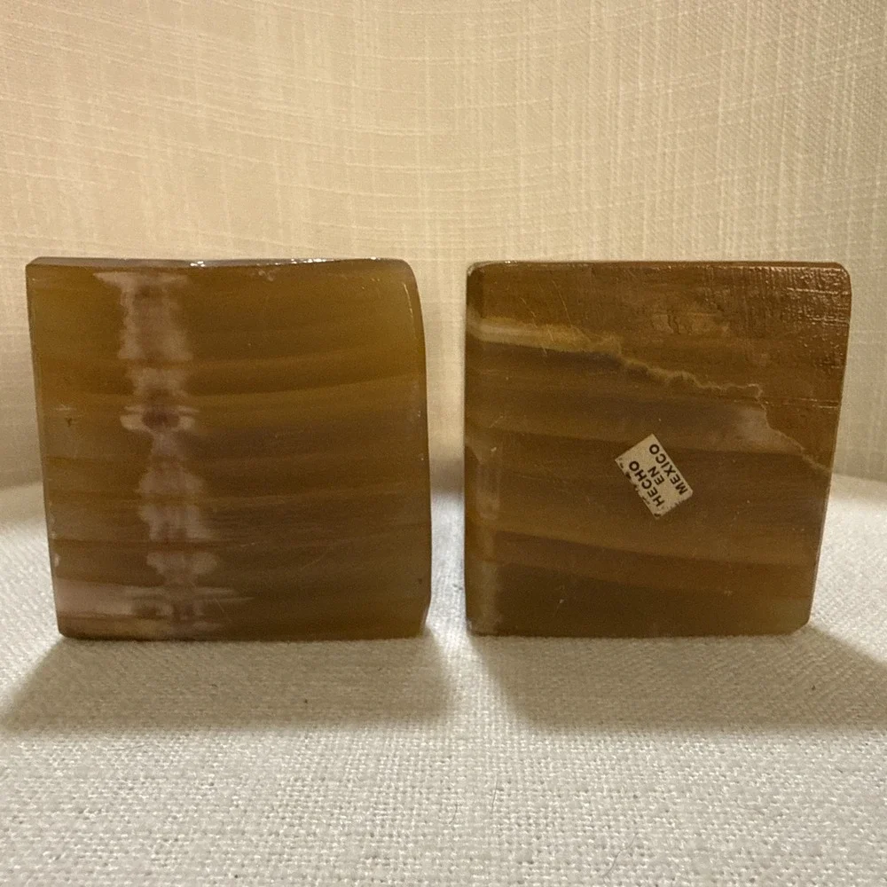Onyx Tellez Tecali Puebla Marble Book‎ Ends Made In Mexico Heavy Solid Stone